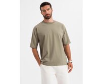 Pánské bavlněné tričko LOOSE FIT s kulatým výstřihem – khaki V8 OM-TSBC-0234 Khaki, S