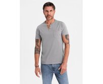 Pánské bavlněné tričko s výstřihem do V a efektem praní - tmavě modré V7 OM-TSWT-0242 Šedá, S