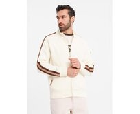 Pánská mikina s vysokým límcem a pruhy - krémová V3 OM-SSZP-0219 Krémová, S