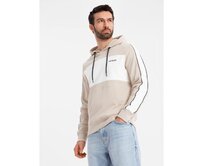 Pánská bavlněná mikina s kapucí a kontrastními prvky - béžová V2 OM-SSNZ-0225 Bílá, S