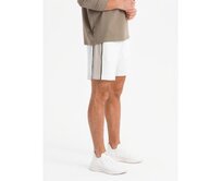 Pánské krátké tepláky s širokými pruhy - bílá V1 OM-SRSK-0182 Bílá, S