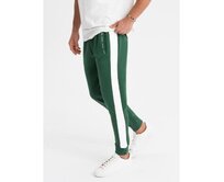 Pánské tepláky s žebrovanými manžetami a ozdobným zipem - pískové V6 OM-PASK-0226 Zelená, S