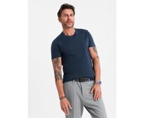 Klasické pánské bavlněné tričko BASIC – tmavě modré V2 OM-TSBS-0236 Námořnická modrá, S