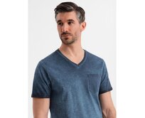Pánské bavlněné tričko s výstřihem do V a efektem praní - tmavě modré V7 OM-TSWT-0242 Námořnická modrá, M