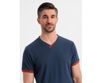 Klasické pánské bavlněné tričko BASIC – tmavě modré V2 OM-TSBS-0236 Námořnická modrá, S