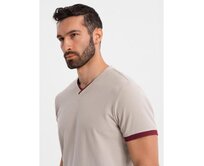 Klasické pánské bavlněné tričko BASIC - tmavě modré V2 OM-TSBS-0236 Béžová, S