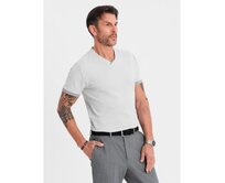 Klasické pánské bavlněné tričko BASIC - tmavě modré V2 OM-TSBS-0236 Šedá, S