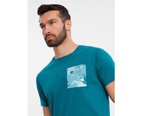 Pánské bavlněné tričko s výstřihem do V a efektem praní - tmavě modré V7 OM-TSWT-0242 Tyrkysová, S