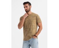 Pánské bavlněné tričko s výstřihem do V a efektem praní - tmavě modré V7 OM-TSWT-0242 Olivová, S