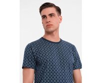 Pánské pletené tričko s celoplošným potiskem - tmavě modré V1 OM-TSFP-0250 Námořnická modrá, L