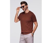 Pánská klasická pletená košile s pruhovanými manžetami – tmavě modrá V1 OM-TSCT-0252 Hnědá, S