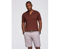 Pánské polo tričko bez knoflíků s klasickým úpletem – tmavě modré V1 OM-POSS-0159 Hnědá, S