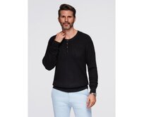 Pánský pruhovaný svetr s knoflíky u výstřihu – černý V2 OM-SWSW-0182 Černá, S