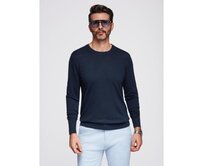 Pánský svetr s kulatým výstřihem z elastického úpletu s klasickým vzorem – tmavě modrý V1 OM-SWSW-0183 Námořnická modrá, S