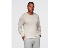 Pánský svetr s kulatým výstřihem z elastického úpletu s klasickým vzorem – béžový V3 OM-SWSW-0183 Béžová, M