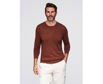 Pánský svetr s kulatým výstřihem z elastického úpletu s klasickým vzorem – bordový V4 OM-SWSW-0183 Červená, S