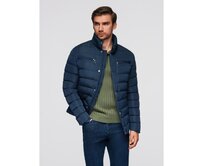 Pánská prošívaná bunda s stojáčkem a zipy na hrudi – tmavě modrá V2 OM-JALP-0260 Námořnická modrá, S