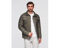 Pánská prošívaná bunda s košilovým střihem – béžová V1 OM-JALP-0215 Khaki, M