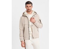Pánská prošívaná bunda s košilovým střihem – khaki V3 OM-JALP-0215 Béžová, S