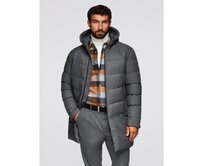 Pánská motorkářská bunda se strukturovaným střihem a stojáčkem – tmavě zelená V3 OM-JANP-0229 Šedá, S