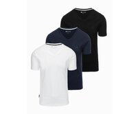 Sada triček s výstřihem do V, elastanem a decentním logem, 3 kusy – směs bílá/námořnická modrá/černá V1 Z100 Bílá, S