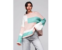 Dámský svetr LW-SWSW-0108 – růžový/krémový Růžová, Univerzální