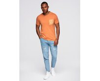 Pánské bavlněné tričko s potištěnou kapsou – oranžové V3 OM-TSPT-0227 Oranžová, S