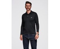 Polo tričko s dlouhým rukávem a elegantními knoflíky s logem značky – černé V1 OM-POLS-0139 Černá, S