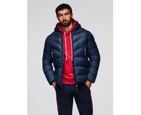 Dlouhá prošívaná pánská bunda s velkými kapsami – béžová V2 OM-JALJ-0308 Námořnická modrá, S