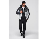 Moderní pánská prošívaná bunda z kombinovaných materiálů – tmavě modrá V2 OM-JAHP-0303 Bílá, L