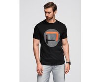 Pánské tričko s velkým potiskem – černé V2 OM-TSPT-0245 Černá, S