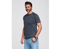 Pánské tričko s efektem vyprání a knoflíky u výstřihu – tmavě modré V2 OM-TSWT-0150 Námořnická modrá, S