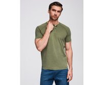 Pánské tričko s efektem vyprání a knoflíky u výstřihu – olivové V4 OM-TSWT-0150 Olivová, M