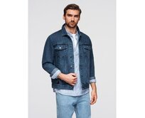 Pánská džínová bunda katana s efektem vyprání – modrá V4 OM-JADJ-0219 Modrá, S
