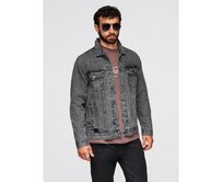 Pánská džínová bunda katana s efektem vyprání – černá V3 OM-JADJ-0219 Tmavě šedá, S