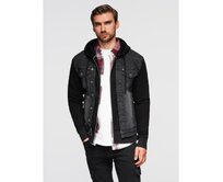 Pánská džínová bunda katana s efektem vyprání – grafitová V5 OM-JADJ-0219 Černá, S