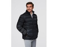 Pánská džínová bunda s pletenými rukávy a kapucí – modro-černá V2 OM-JADJ-0220 Černá, S