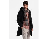 Pánský dlouhý jednobarevný kabát s kapucí černý Černá, L