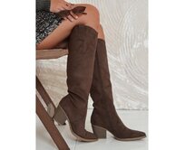 Dámské kozačky, semišové, na podpatku, hnědé Hnědá, 40