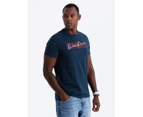 Pánské bavlněné tričko s jemnou výšivkou - krémová V2 Námořnická modrá, S