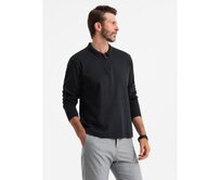 Pánský dlouhý rukáv s polo límcem na zip - černý V8 OM-POLS-0130 Černá, S