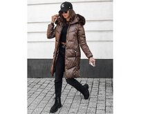 Dámská zimní bunda ULTRAWAY prošívaná s kapucí kávová Karamelová, XXL