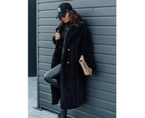 Dámský zimní kabát LUXERII dlouhý kožich černý Černá, M