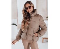Dámská zimní prošívaná bunda s kapucí, kamelová Karamelová, L
