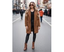 Dámský zimní kabát s kožešinou, hnědý Hnědá, S