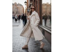 Dámský zimní kabát s kožešinou, dlouhý, krémový Bílá, L