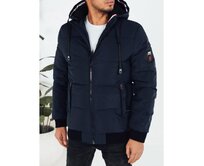 Pánská zimní bunda s kapucí, tmavě modrá Námořnická modrá, S