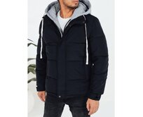 Pánská zimní prošívaná bunda s kapucí, tmavě modrá Námořnická modrá, L