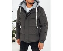 Pánská zimní prošívaná bunda s kapucí, tmavě šedá Břidlicová, S