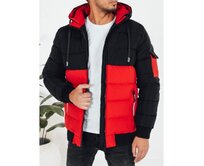 Pánská zimní bunda s kapucí, červeno-černá Červená, S
